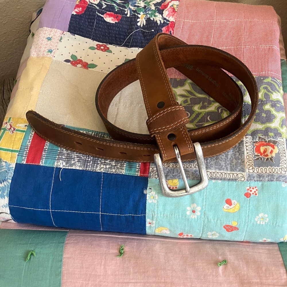Men's Tan Leather Belt with Silver Buckle